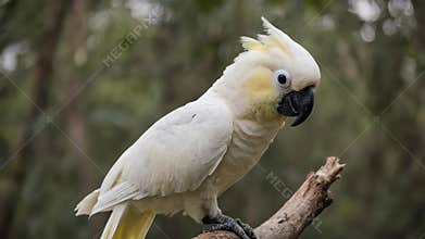 Beautiful White Cockatoo Perched on a Branch in Natures Embrace