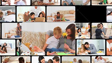 Montage of families enjoying moments at home