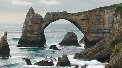 Coastal arched rock wave landscape, Generative AI