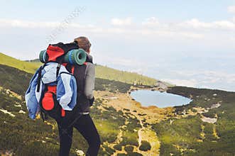 Woman hiking in mountain
