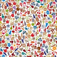 Food and beverages seamless background.