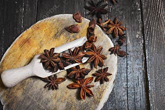 Star Anise on wooden Background