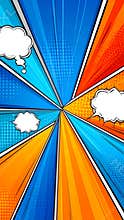 Abstract comic book background with speech bubbles and radial lines, vibrant colors