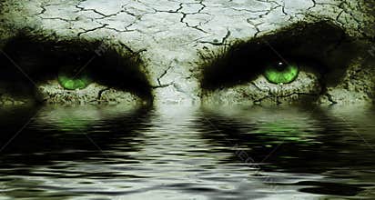 Cracked face with scary eyes