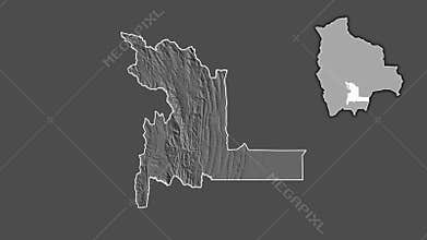 Chuquisaca - department of Bolivia, extruded and isolated. Grayscale