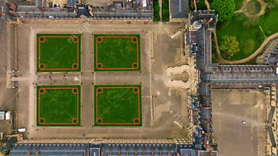 Aerial view of Castle Fontainebleau with symmetrical gardens, Castle Fontainebleau, Paris, France