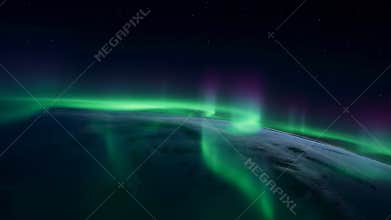Northern Lights Display. Celestial Aurora Over Planet. Spectacular Night Sky With Aurora And Stars