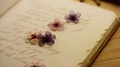 Closeup View Capturing Intimate Moment Of Vintage Notes Decorated With Preserved Violet Flowers