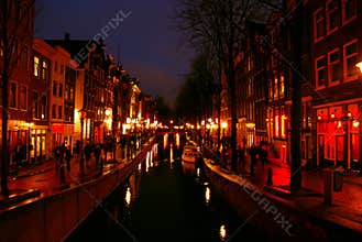 Beautiful Red Light District in downtown Amsterdam