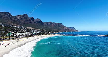 Aerial View of Camps Bay Beach and Twelve Apostles Mountains, Cape Town