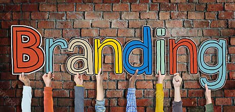 Multiethnic Group of Hands Holding Word Branding