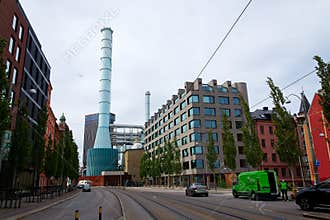 Roselundverket combined heat and power powerplant on bank of Gota river next to Alvstaden development construction site
