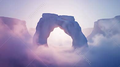 Delicate Arch Surrounded by Clouds at Sunrise in Arches National Park