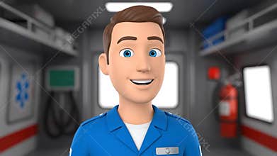 Animated Paramedic Inside Ambulance Talking To Camera During Daytime