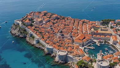 Aerial View of Dubrovnik: Stunning Coastal Cityscape and Fortifications
