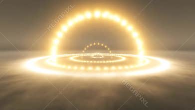 Glowing Arches and Circles on the Floor Illuminate the Empty Stage