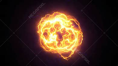 fiery spiral energy orb on dark background