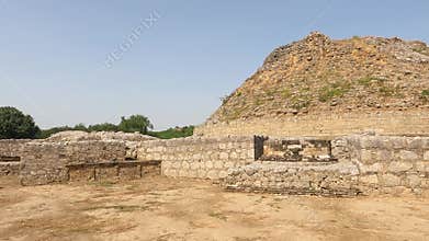 Dharmarajika Stupa surrounded by ancient stone walls