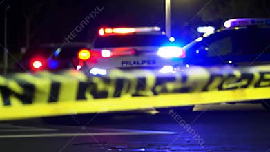 Police secure and investigate at night, Officers carefully secure and examine nighttime crime scenes, Nighttime crime