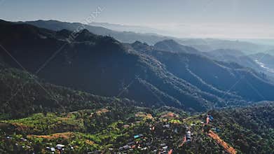 Aerial view of small village in the mountains of Chiang Mai Province, Thailand