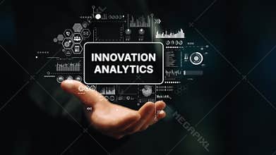 Innovative Analytics Display on Hand with Graphs and Data Visualizations for Business Intelligence Solutions. Asymptotic