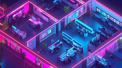 Programmers working in modern office with neon lights