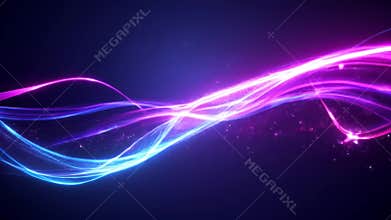 Abstract Neon Energy Flow Motion Background. Vibrant Purple Pink Blue Swirling Ribbons, Glowing Particles, Seamless Loop.