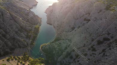 Aerial view of a dramatic canyon and cliffs taken in Croatia. Zavratnica Bay