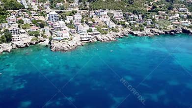 A drone video from the Mediterranean Sea on the coastline with the view of hotels apartments and resorts