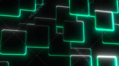 Several squares with rounded corners light up in neon green