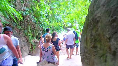 Walking between tourist to James Bond Island Phang Nga Thailand