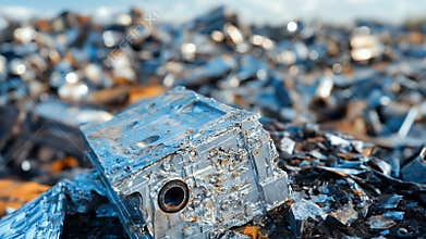 Scrap Metal Heap: Discarded Appliances and Auto Parts Recycling Site in the Open Air.