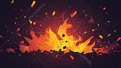 Burning fire erupting with embers and ashes creating dramatic scene