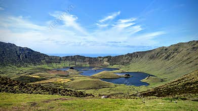 Panoramic View of Caldeirão Volcanic Crater on Corvo Island, Azores