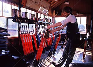 Signalman in signal box, Bridgnorth.