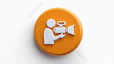 Videographer Filming Icon on Orange Button for Media, Television, and Movie Concepts