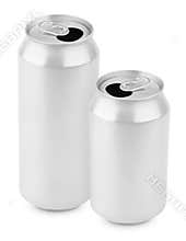 Two opened aluminum cans of beer on white