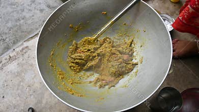 Small Snakehead or Channa orientalis fish curry.