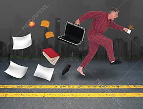 Funny Businessman Late For Work, Job