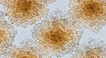 Microscopic view of brown crystalline structures forming abstract patterns