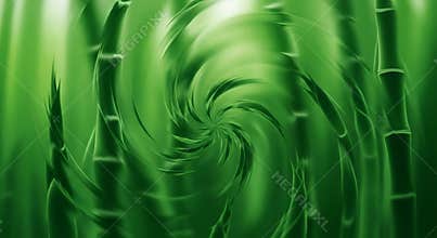 Abstract swirling green bamboo forest with a dynamic vortex effect