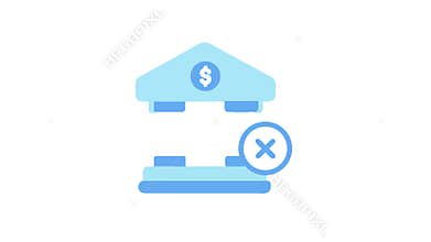 Flat design bank icon with cancel sign symbol overlay