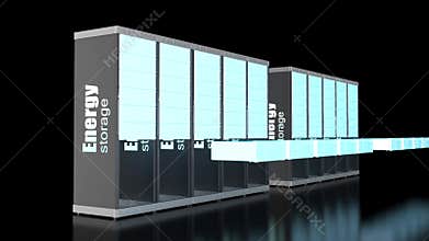 Energy storage system with shiny battery container units assemble