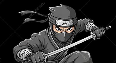 Cartoon Ninja Warrior with Katana