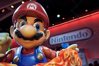Super Mario giant statue and Nintendo logo