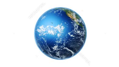 Realistic World Map Wraps to Globe (white bg)