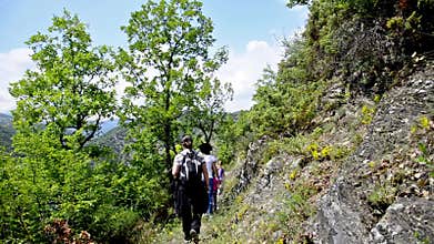 Hiking walking on trail