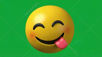 Playful 3D Emoji Sticking Tongue Out on Green Screen Background