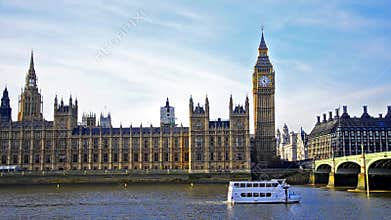 House of Parliament, Big Ben with boat on Thames river