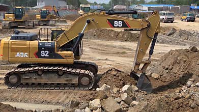 Construction site excavator operation screen, Generative AI